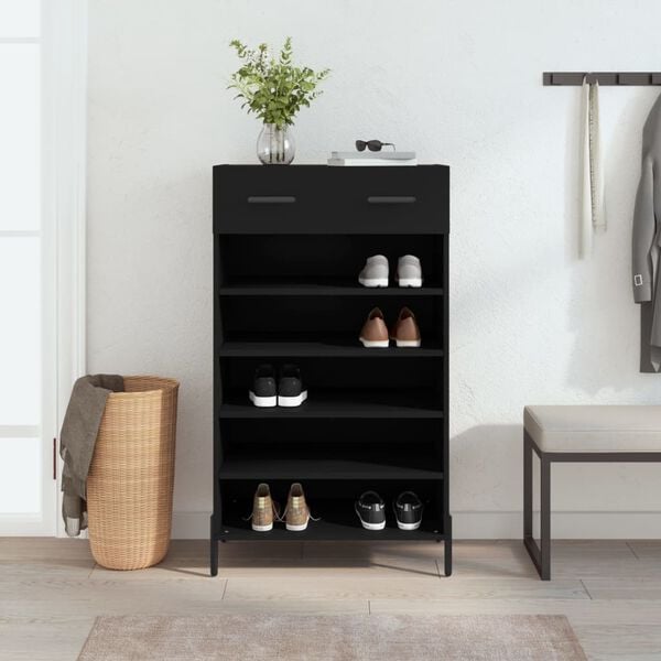 vidaXL Armoire &agrave; chaussures noir 60x35x105 cm bois d'ing&eacute;nierie