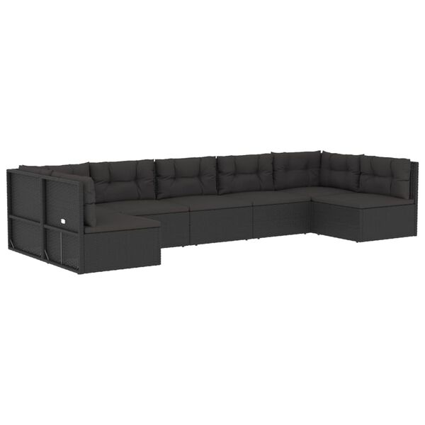 vidaXL Salon de jardin 7 pcs avec coussins Noir R&eacute;sine tress&eacute;e