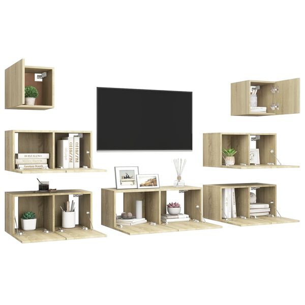 vidaXL Ensemble de meuble TV 7 pcs Ch&ecirc;ne sonoma Bois d'ing&eacute;nierie