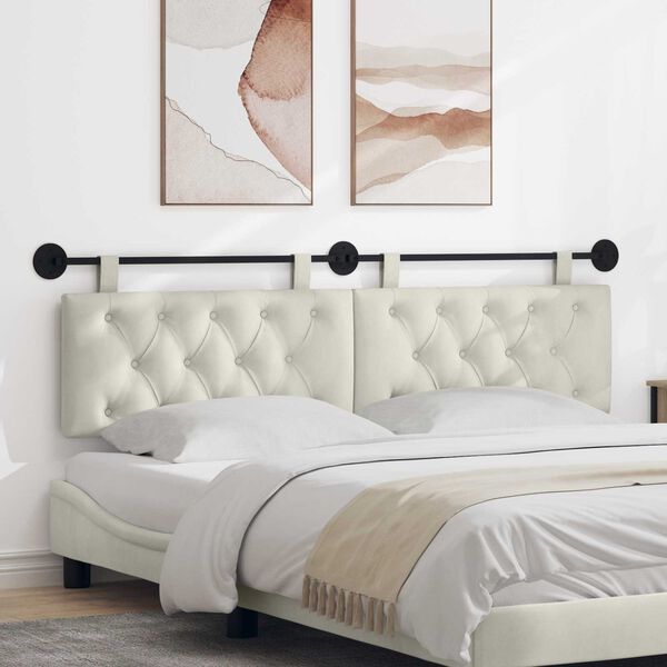 vidaXL T&ecirc;te de lit suspendue Cr&egrave;me 190 x 55 x 7 cm Velours