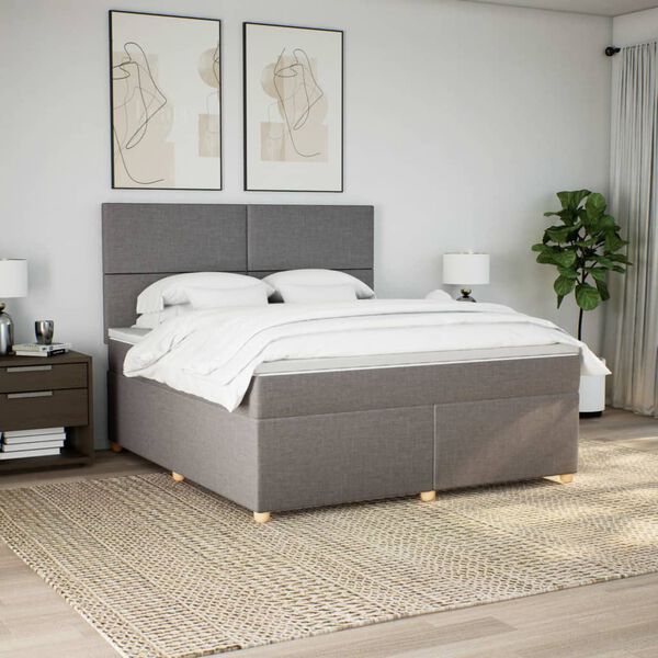 vidaXL Sommier &agrave; lattes de lit avec matelas Taupe 180x200 cm Tissu