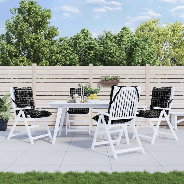 vidaXL Coussins de chaise &agrave; dossier bas lot de 4 motif &agrave; carreaux noir