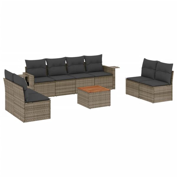 vidaXL Salon de jardin 9 pcs avec coussins gris r&eacute;sine tress&eacute;e