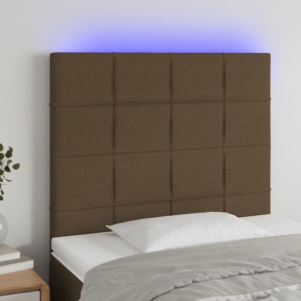 vidaXL T&ecirc;te de lit &agrave; LED Marron fonc&eacute; 80x5x118/128 cm Tissu