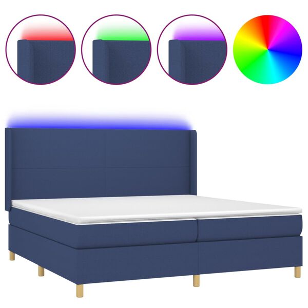 vidaXL Sommier &agrave; lattes de lit matelas et LED Bleu 200x200 cm Tissu