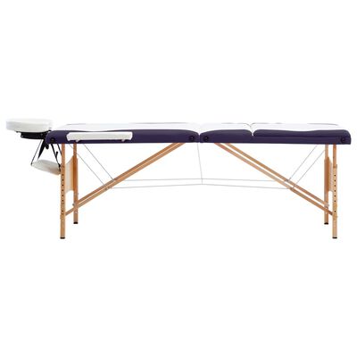 vidaXL Table de massage pliable 3 zones Bois Blanc et violet