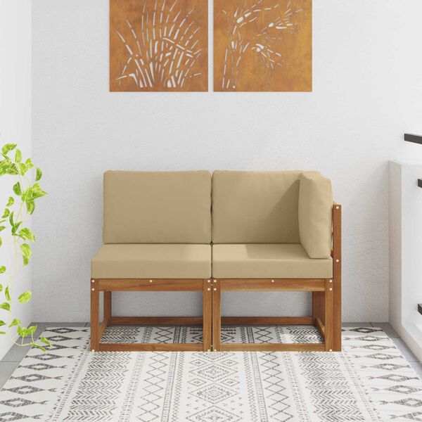 vidaXL Canap&eacute; d&rsquo;ext&eacute;rieur milieu et coin 2 Pi&egrave;ce Naturel et Beige