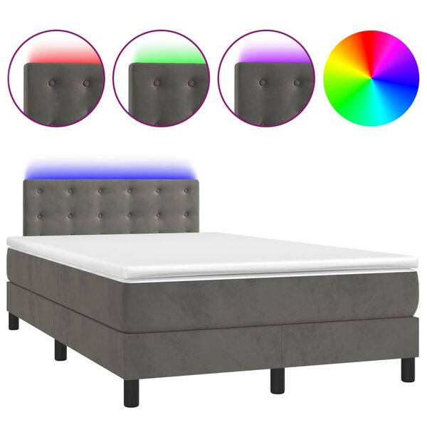 vidaXL Sommier &agrave; lattes de lit avec matelas LED Gris fonc&eacute; 120x200 cm