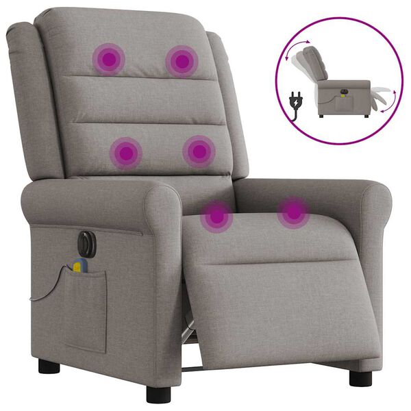 vidaXL Fauteuil de massage inclinable &eacute;lectrique Taupe Tissu
