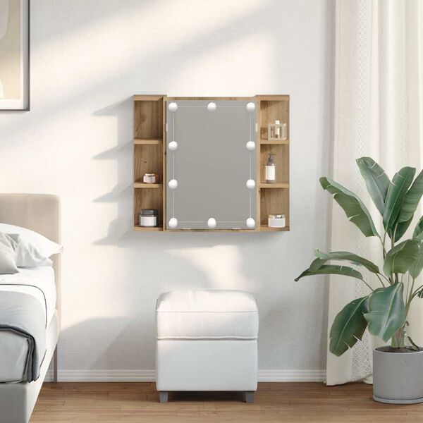 vidaXL Armoire &agrave; miroir avec LED ch&ecirc;ne artisanal 70x16,5x60 cm