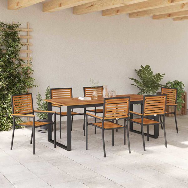 vidaXL Ensemble de salle &agrave; manger pour jardin 7 pcs Noir