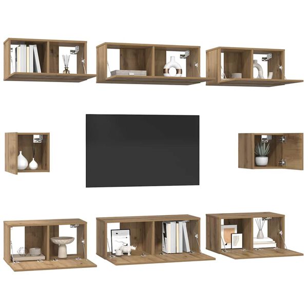 vidaXL Ensemble meuble TV 8 pcs Ch&ecirc;ne artisanal Bois d'ing&eacute;nierie