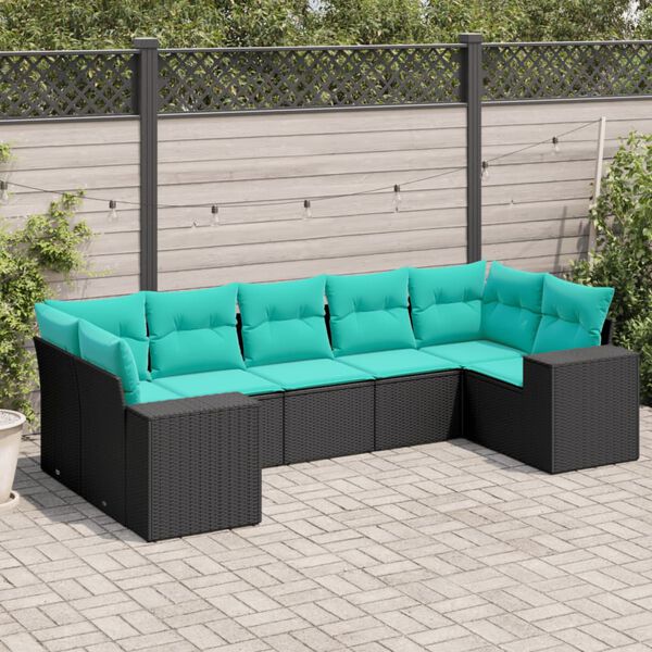 vidaXL Salon de jardin 7 pcs avec coussins noir r&eacute;sine tress&eacute;e