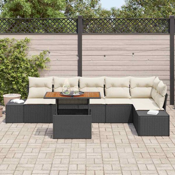 vidaXL Ensemble de salle &agrave; manger pour jardin 7 pcs Noir et Cr&egrave;me