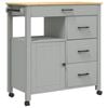 vidaXL Chariot de cuisine MONZA 84x40x88,5 cm gris bois massif de pin