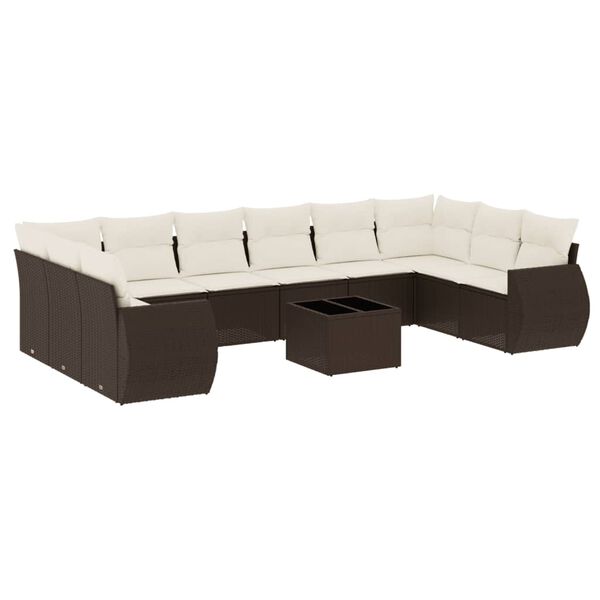 vidaXL Salon de jardin et coussins 11 pcs marron r&eacute;sine tress&eacute;e