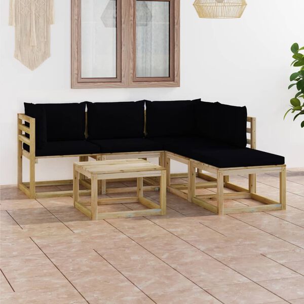 vidaXL Salon de jardin 6 pcs avec coussins noir