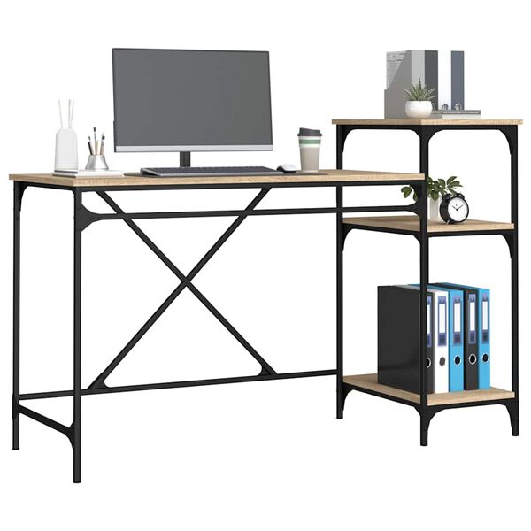 vidaXL Bureau et &eacute;tag&egrave;res ch&ecirc;ne sonoma 135x50x90cm bois ing&eacute;nierie/fer
