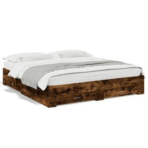 vidaXL Cadre de lit avec tiroirs sans matelas ch&ecirc;ne fum&eacute; 200x200 cm