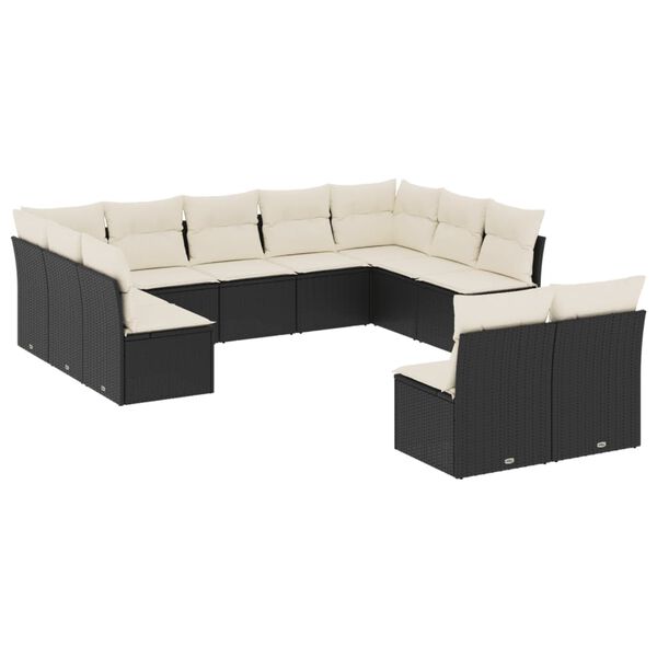 vidaXL Salon de jardin 11 pcs avec coussins noir r&eacute;sine tress&eacute;e
