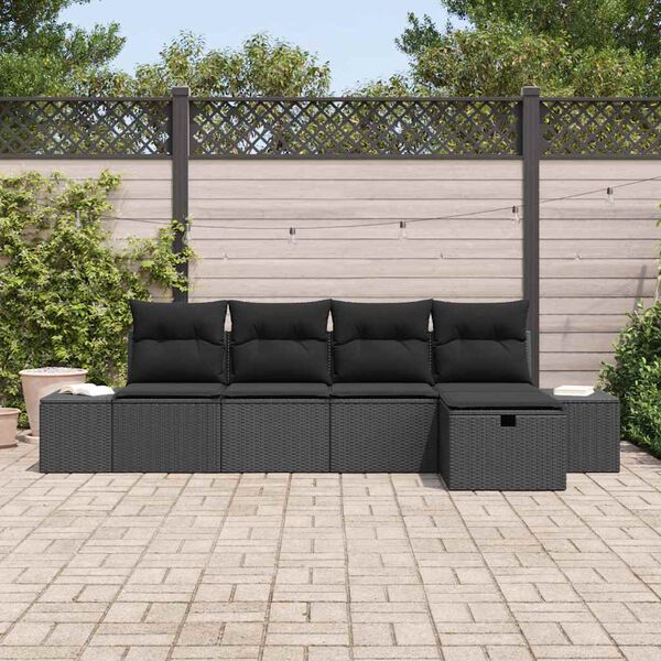 vidaXL Ensemble de canap&eacute; de jardin avec coussin 5 pcs Noir polyrotin