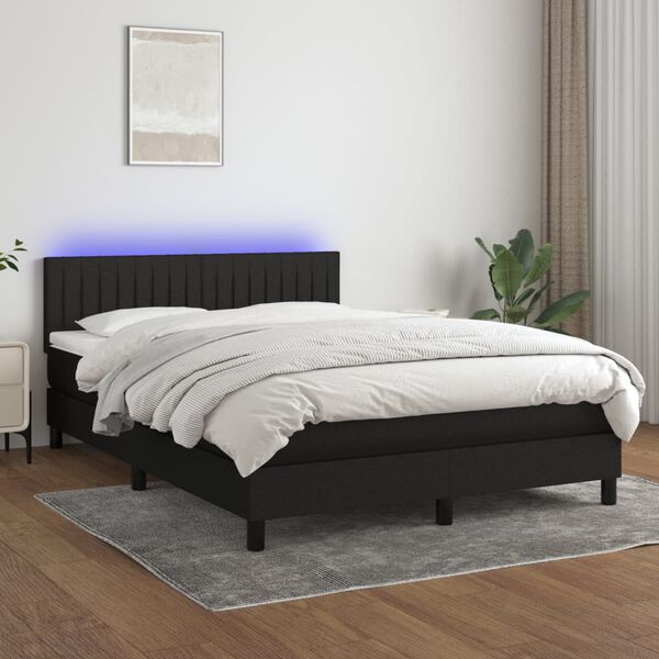 vidaXL Sommier &agrave; lattes de lit avec matelas LED Noir 140x190 cm Tissu