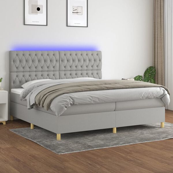 vidaXL Sommier &agrave; lattes de lit matelas et LED Gris clair 200x200 cm