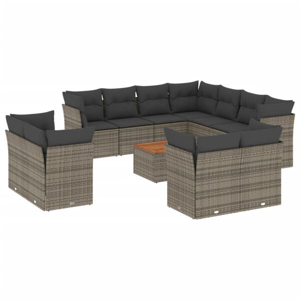 vidaXL Salon de jardin avec coussins 12 pcs gris r&eacute;sine tress&eacute;e