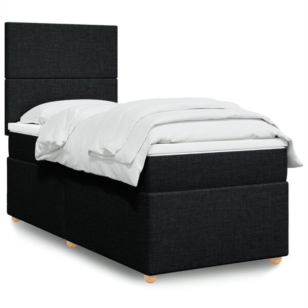 vidaXL Sommier à lattes de lit avec matelas Noir 90x200 cm Tissu