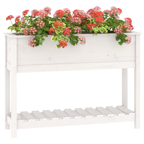 vidaXL Jardini&egrave;re et &eacute;tag&egrave;re Blanc 111,5x34,5x81 cm Bois massif de pin