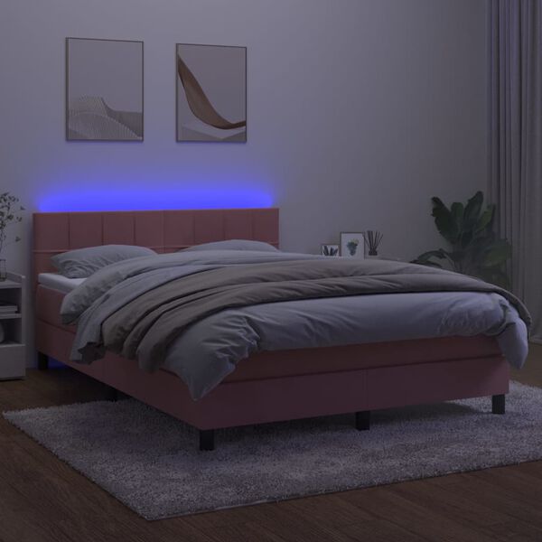 vidaXL Sommier &agrave; lattes de lit avec matelas et LED Rose 140x190 cm