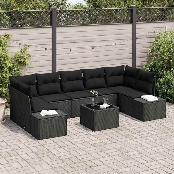 vidaXL Ensemble de canap&eacute; de jardin avec coussin 8 pcs Noir polyrotin