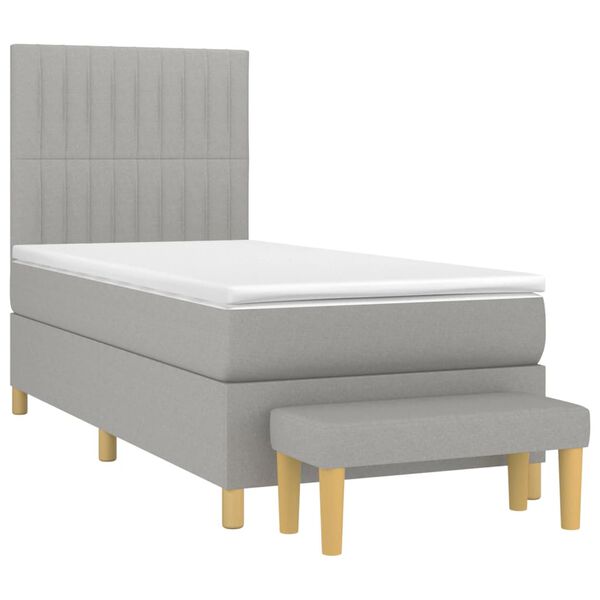 vidaXL Sommier &agrave; lattes de lit et matelas Gris clair 90x190 cm Tissu