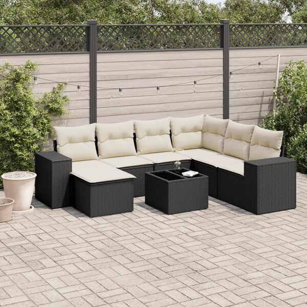 vidaXL Salon de jardin 8 pcs avec coussins noir r&eacute;sine tress&eacute;e