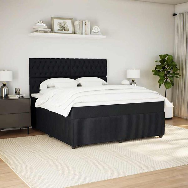 vidaXL Sommier &agrave; lattes de lit avec matelas Noir 180x200 cm Velours