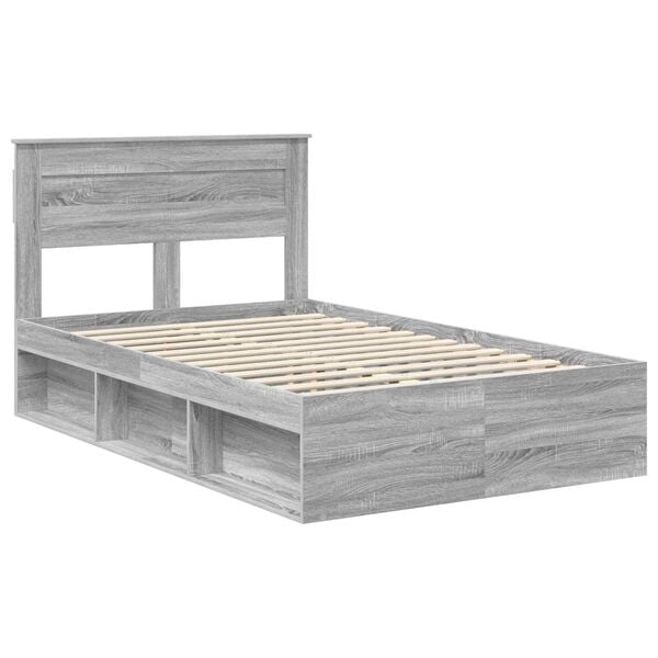vidaXL Cadre de lit Gris Sonoma 120 x 190 cm Bois de pin massif