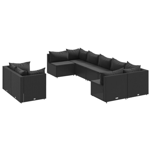 vidaXL Salon de jardin 9 pcs avec coussins noir r&eacute;sine tress&eacute;e
