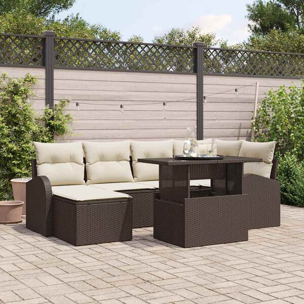 vidaXL Ensemble de canap&eacute; de jardin avec coussin 7 pcs Marron et cr&egrave;me