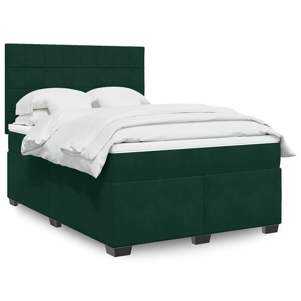 vidaXL Sommier &agrave; lattes de lit et matelas Vert fonc&eacute; 140x190cm Velours