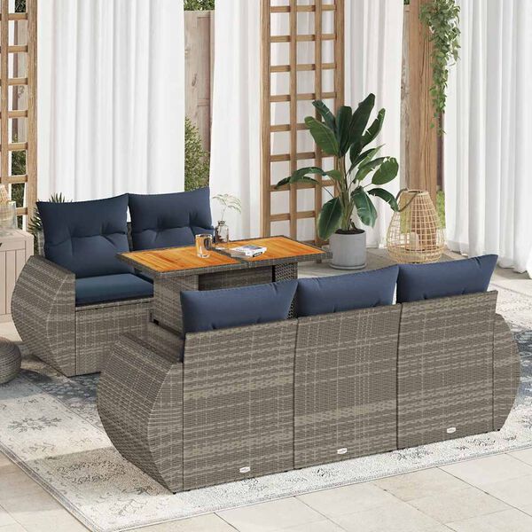 vidaXL Salon de jardin 6 pcs avec coussins gris r&eacute;sine tress&eacute;e