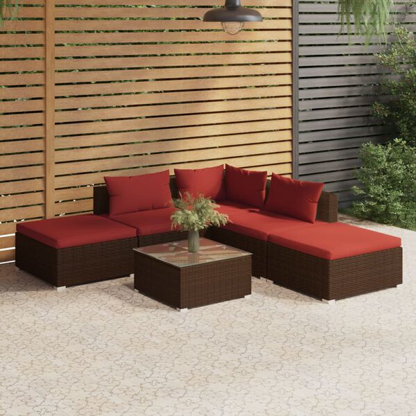 vidaXL Salon de jardin 6 pcs avec coussins R&eacute;sine tress&eacute;e Marron