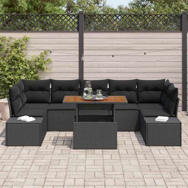 vidaXL Ensemble de canap&eacute; de jardin 8 pcs Noir Poly rotin