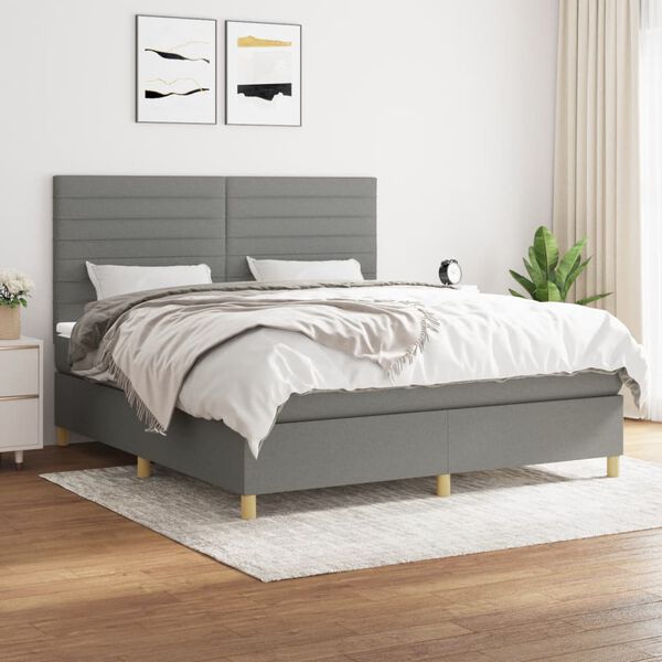 vidaXL Sommier &agrave; lattes de lit avec matelas Gris fonc&eacute; 180x200cm Tissu