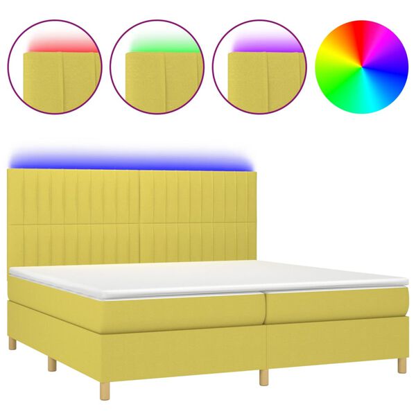 vidaXL Sommier &agrave; lattes de lit et matelas et LED Vert 200x200 cm Tissu