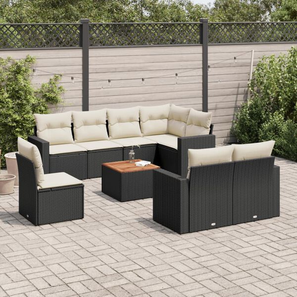 vidaXL Salon de jardin 9 pcs avec coussins noir résine tressée