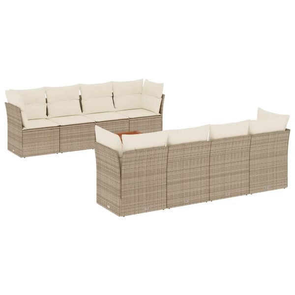 vidaXL Salon de jardin avec coussins 9 pcs beige r&eacute;sine tress&eacute;e