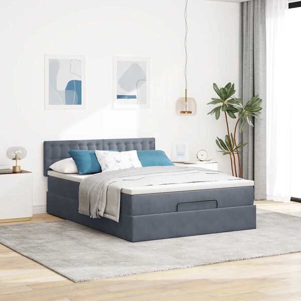 vidaXL Cadre de lit ottoman avec matelas gris fonc&eacute; 140x190 cm velours