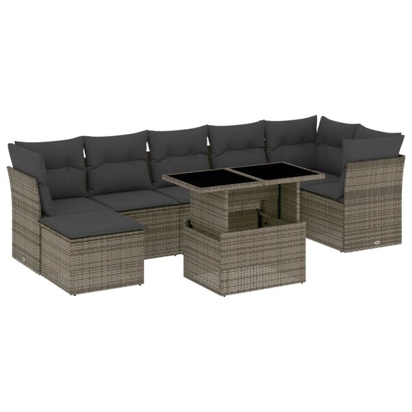 vidaXL Salon de jardin 8 pcs avec coussins gris r&eacute;sine tress&eacute;e