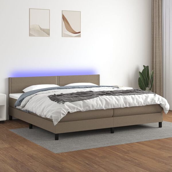 vidaXL Sommier &agrave; lattes de lit et matelas et LED Taupe 200x200cm Tissu