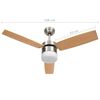 vidaXL Ventilateur de plafond lampe et t&eacute;l&eacute;commande 108cm Marron clair